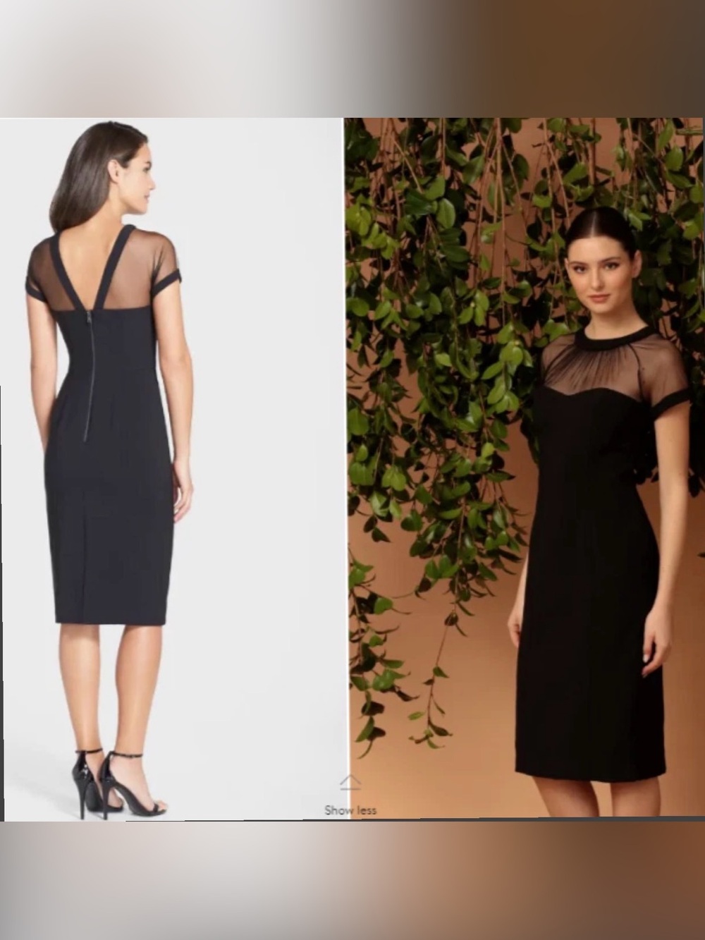 Maggy London Black Midi Dress with Sheer Illusion Yoke and Cap Sleeves